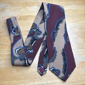 Salvatori Men's Neck Tie Burgundy, Blue, Tan Abstract Map Textured 58"x3.5"